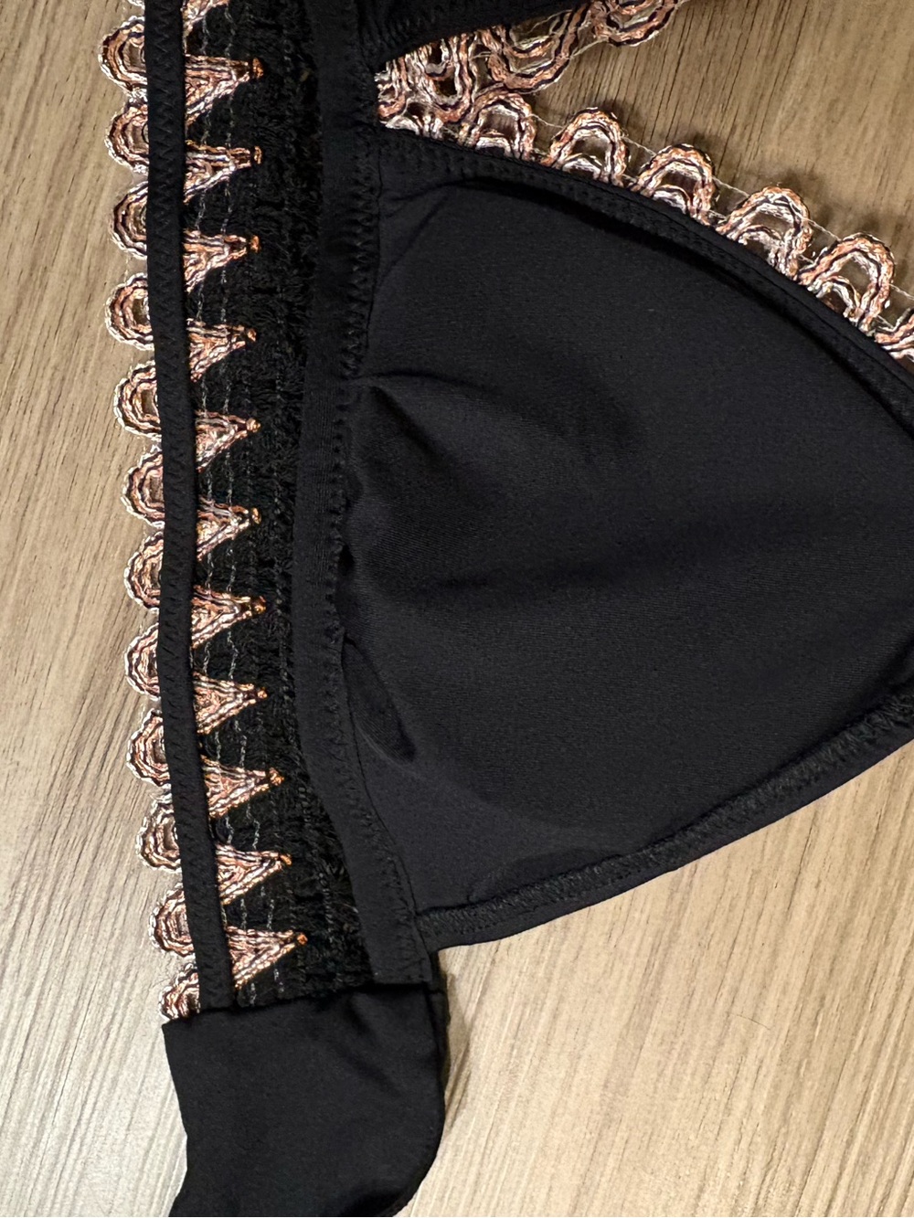 Becca Swim Layla Halter Triangle Bikini Top Black Medium Bohemian Crochet - Picture 7 of 10